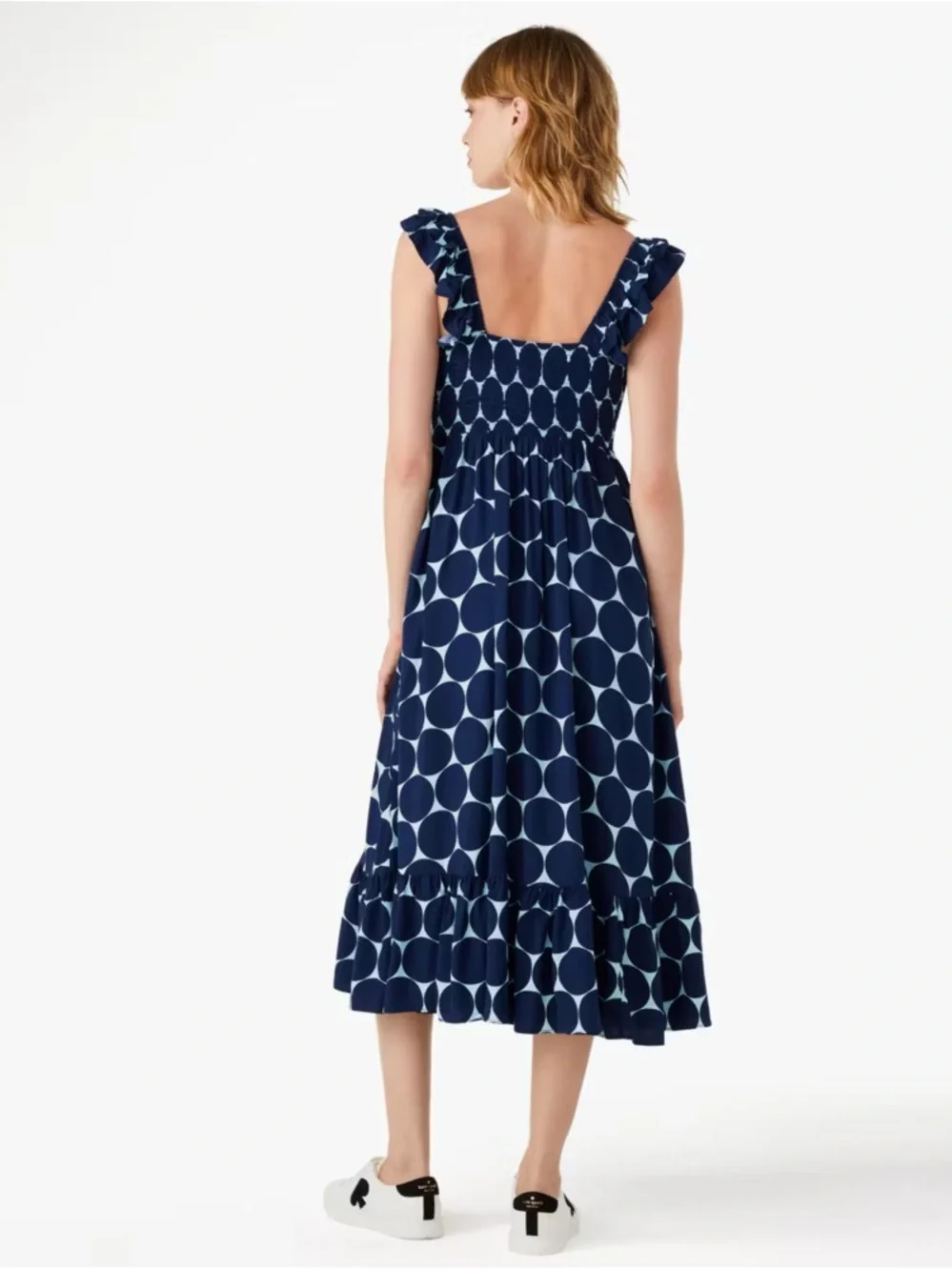 kate spade Navy and White Polka Dot Ruffle Midi Dress